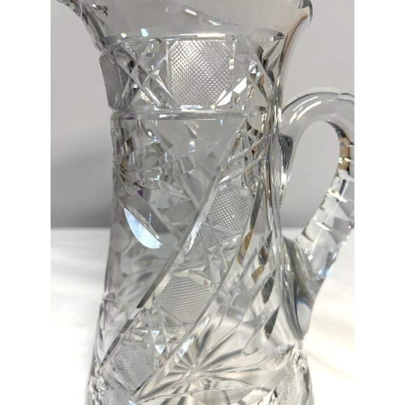 Antique Cut Crystal Glass Pitcher With Intricate Pattern & Handle Beautiful Heav - Picture 2 of 8